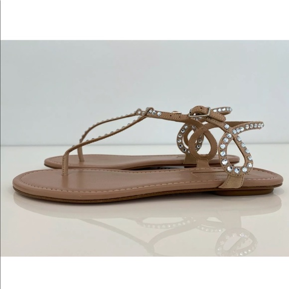 AQUAZZURA ALMOST BARE BEIGE CRYSTAL SANDALS SIZE IT 37.5 / US 7.5 NEW IN BOX! - Picture 9 of 16